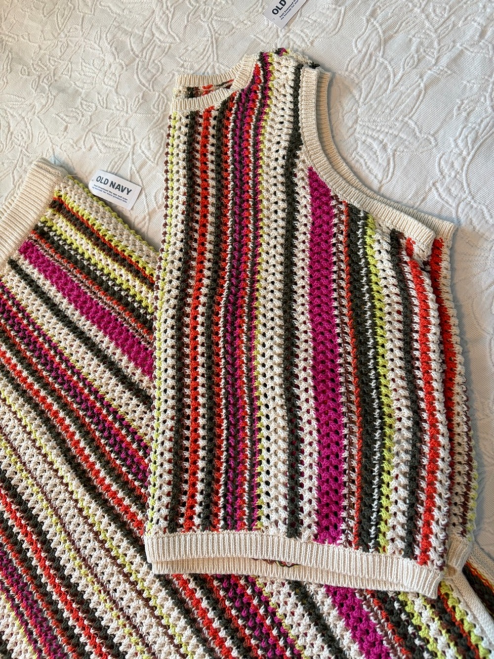 Old Navy Crochet Stripe Tank skirt set- nwt size L